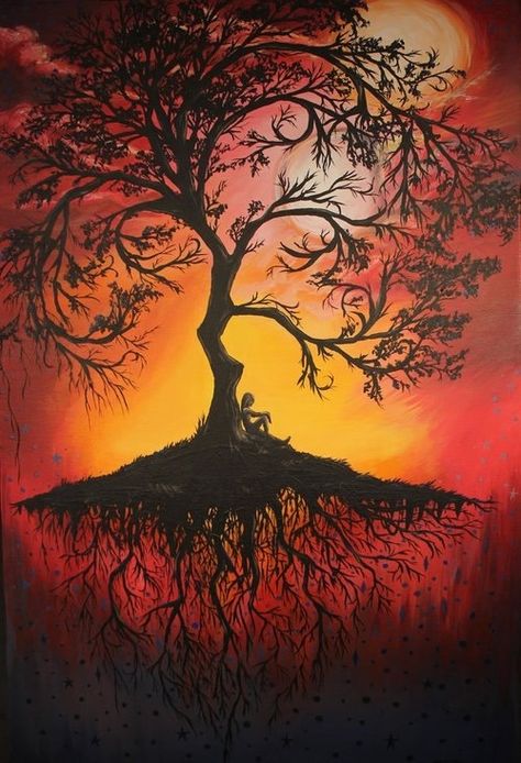 Tree // art Tree With Roots, Image Zen, Tattoo Nature, Wow Art, Tree Tattoo, Tree Art, Tree Painting, Dark Art, Painting Inspiration