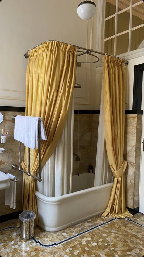 Roman Bath House Bathroom, Vintage Bath Tub Aesthetic, Medieval Bathtub, Bath Tub Vintage, Art Nouveau Shower Curtain, Italian Bathroom, Vintage Bathrooms, House Bathroom, House Inspo