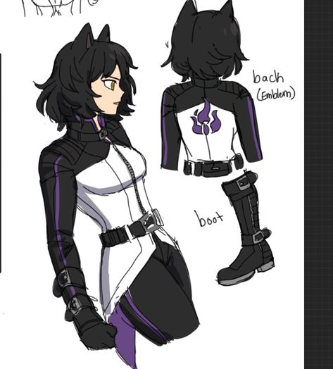 Rwby Characters Design, Rwby Ruby Redesign, Rwby Redesigns, Rwby Outfits, Cat Superhero Oc, Rwby Oc Design, Rwby Blake Redesign, Cat Superhero Character Design, Rwby Alternate Outfits