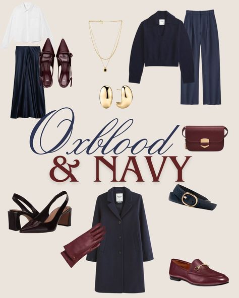 We're looking forward to spring and slowly transitioning from all black outfits with a hints of colour and detail.  Read More: https://www.thebrokeblonde.com/blog/trend-alert-oxblood-and-navy  #fashion #thebrokeblonde #trendalert #oxblood #navy #capsulewardrobe Oxblood Outfit, Capsule Closet, All Black Outfit, Dressed Down, All Black, Capsule Wardrobe, Color Pop, Navy, How To Wear