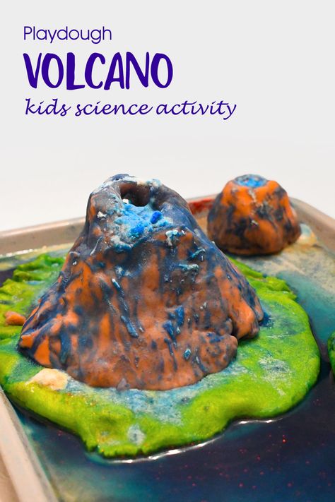 Playdough Volcano Kids Science Activity - Create. Play. Travel. Play Dough Volcano, Volcano Eyfs Activities, Play Doh Volcano, Homemade Volcano Kids, Preschool Volcano Activities, Volcano Bulletin Board, Volcano Project For Kids, Science Volcano, Volcano Recipe