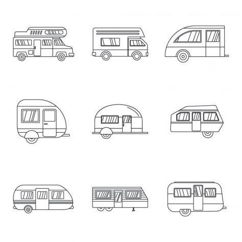 How To Draw A Caravan Step By Step, Campervan Tattoo Simple, Camper Tattoo Ideas, Camper Van Tattoo, Trailer Logo Design, Camper Doodle, Caravan Tattoo, Trailer Tattoo, Rv Tattoo