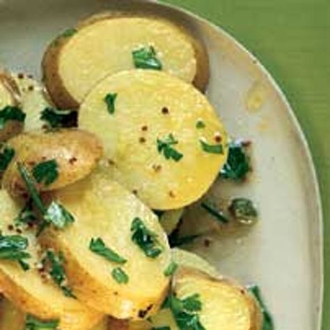 Based on a recipe passed down from Anna Pump's Danish grandmother, this European-style potato salad is dressed with a mustardy vinaigrette along with capers, chives, and fresh parsley. Scandinavian Potato Salad, Danish Potato Salad, Danish Salad, Danish Recipes, Denmark Food, Danish Cuisine, Veggie Mains, Meat Sweats, Potato Salads