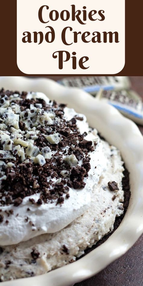 This easy Cookies and Cream Pie makes the perfect sweet ending for your meal #cookiesandcream #Oreos #pierecipes #cookiesandcreampie #southernrecipes #chocolate #whitechocolate #oreopie #desserts #dessertfoodrecipes Cookies N Cream Pie, Cookies And Cream Pie, Chocolate Milkshake Recipe, Crockpot Peach Cobbler, Tornado Cake, Fancy Deserts, Dessert Pies, Oreo Desserts, Oreo Pie