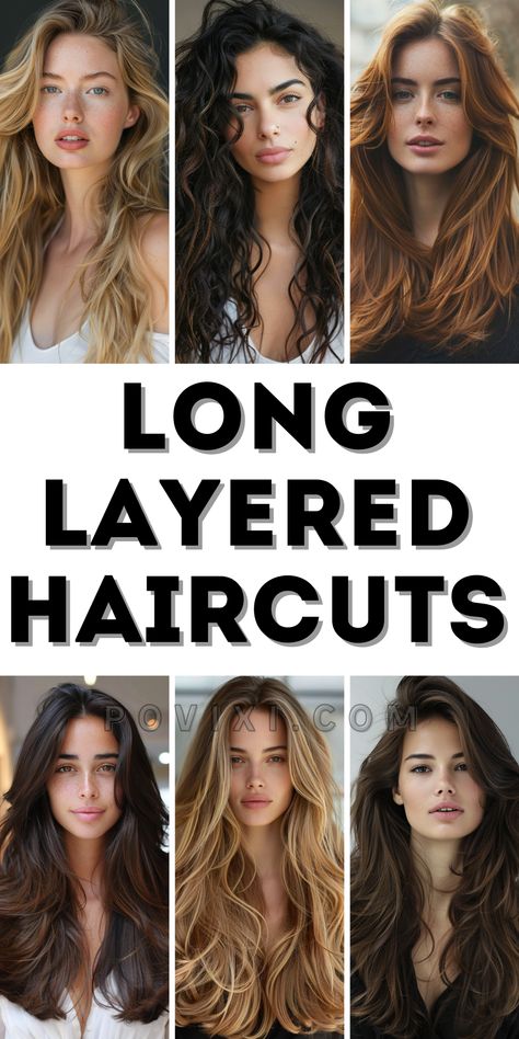 Layered Haircuts With Side Part, Haircuts For Thick Hair Curly, Haircuts With Side Part, Styles With Curtain Bangs, Face Framing Layers Side Part, Layered Haircuts For Thick Hair, Long Layered Hair With Side Bangs, Haircuts For Long Hair Straight, Long Length Haircuts