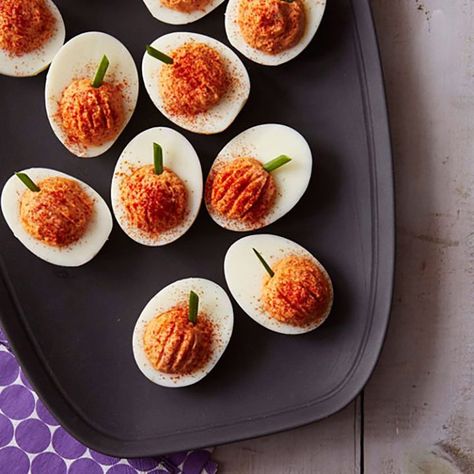 King’s Counter: Halloween Edition - Kitchen Cabinet Kings Blog Halfway To Halloween, Deviled Egg Recipes, Thanksgiving Deviled Eggs, Halloween Potluck, Halloween Finger Foods, Halloween Appetizers Easy, Deviled Eggs Recipe Classic, Thanksgiving Appetizer Recipes, Deviled Eggs Classic