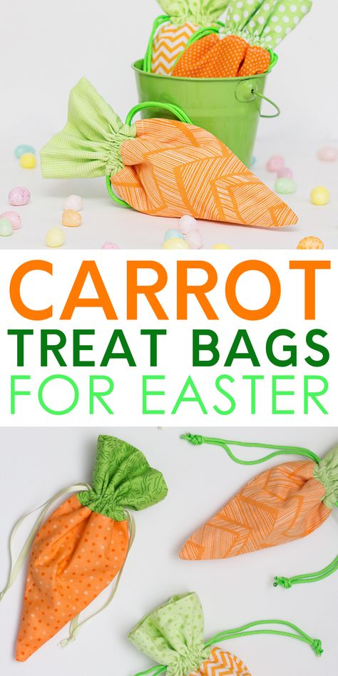 Carrot Bags For Easter, Carrot Treat Bag Pattern, Carrot Treat Bags, Bunny Treat Bags Diy, Easter Bunny Treat Bags Diy, Easter Basket Diy Handmade, Easter Bag Ideas, Easter Bags For Kids, Easter Gifts Diy