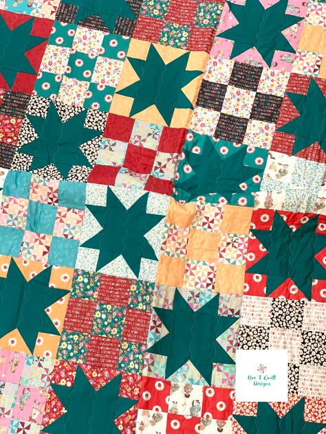 The Picnic Quilt- Hopscotch and Freckles Poppy Cotton Sawtooth Stars and nine patches Nine Patch Star Quilt Block, Poppies Quilt, Sawtooth Star, Picnic Quilt, Homemade Quilts, Nine Patch Quilt, Green Quilt, Nine Patch, Star Quilt Blocks