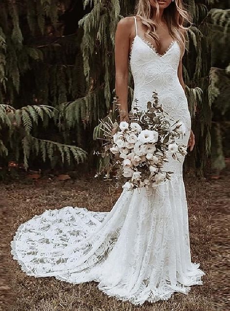 Wedding Dresses Mermaid Trumpet, White Beach Wedding Dresses, Custom Bridal Dress, Bride Things, Beach Wedding White, Boho Wedding Gowns, Lace Applique Wedding Dress, Cheap Wedding Dresses Online, Wedding Dresses Mermaid