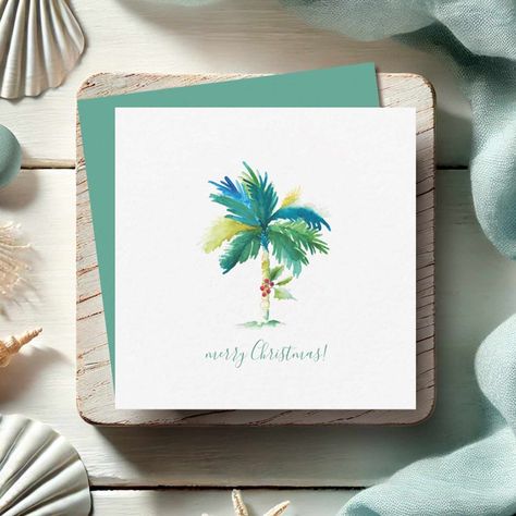 Watercolor Palm Tree Tropical Mini Christmas Note Card Palm Tree Watercolor, Watercolor Palm Tree, Christmas Note Cards, Florida Christmas, Tree Watercolor, Palm Trees Painting, Christmas Note, Tropical Christmas, Christmas Card Art