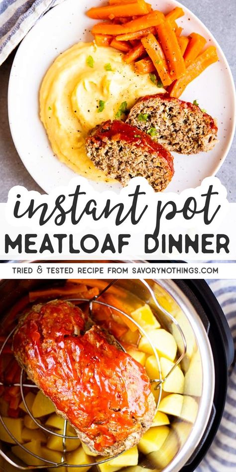 Insta Pot Meatloaf And Potatoes, Meatloaf And Potatoes Instant Pot, Full Instant Pot Meals, Pressure Cooker Fall Recipes, Instant Pot Full Meals, Insta Pot Meatloaf Recipes, Instant Pot Dinner For 2, Week Night Instant Pot Dinners, Fall Instapot Meals