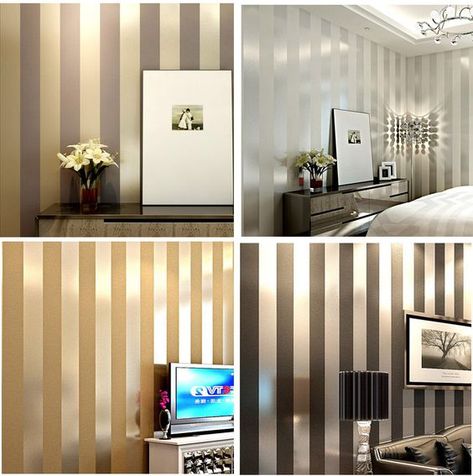 Find More Wallpapers Information about Non woven black white silver gold glitter striped wallpaper roll papel de parede for livingroom bedroom backgound wall decor,High Quality gold stuff,China gold culture Suppliers, Cheap gold flock from Marco wallpaper on Aliexpress.com Glitter Wallpaper Bedroom, Stripe Wallpaper Bedroom, Gold Striped Wallpaper, White And Silver Bedroom, Room Wallpaper Designs, White And Gold Decor, Tapete Gold, Stripe Wall, Silver Bedroom