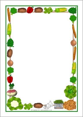 Vegetables-themed A4 page borders (SB5475) - SparkleBox Food Border Design Drawing, Vegetable Background, Fruit And Veggies Printable, Fruits And Vegetables Border Design, Vegetable Background Design, Page Borders Free, Kids Picture Frames, Scrapbook Studio, Scrapbook Frames