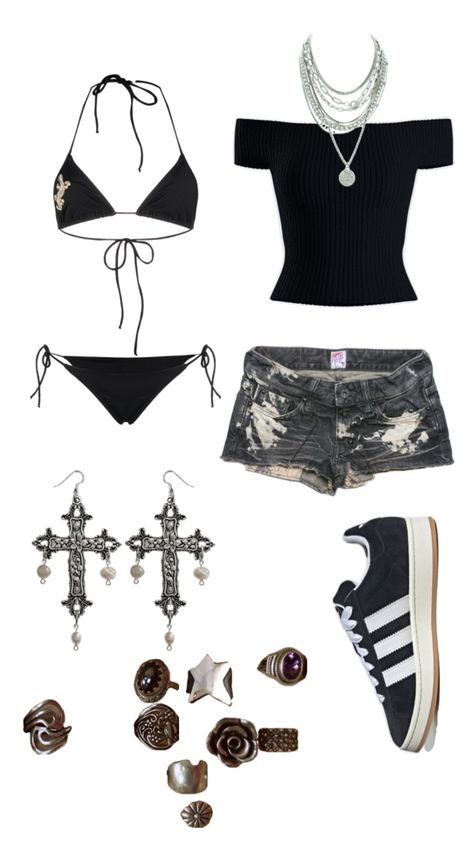 Alt Beach Outfits, Alt Vacation Outfits, Dresses Names, Emo Summer Outfits, Summer Festival Outfits, Summer Y2k Outfits, Trashy Outfits, Crop Top Outfits, Swaggy Outfits