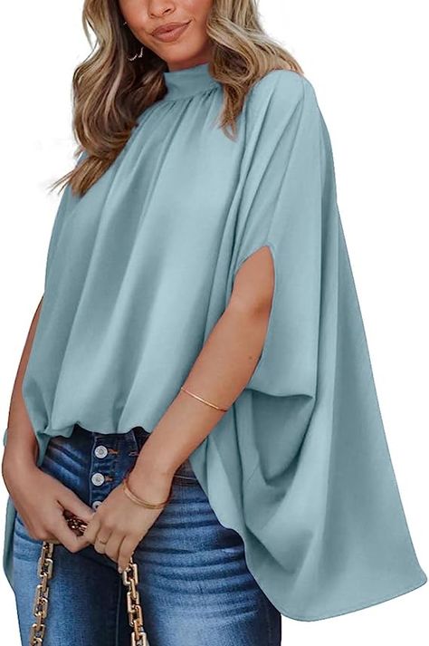 Hem Casual Oversize Blouses Shirts Top Cape Shirt, Loose Dress Pattern, Casual Blouse Shirts, Batwing Sleeve Top, Cape Tops, Short Sleeve Tunic Tops, Vintage Crop Tops, Long Sleeve Tops Casual, Oversized Blouse