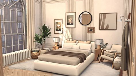 Bloxburg Master Bedrooms Decor Cozy, Sims Bedrooms Ideas, Bedroom Inspo Sims 4, Sims 4 Fancy Bedroom, Bloxburg Interior Bedroom, Sims Modern Living Room, Bedroom Decor Bloxburg, Sims Master Room, Bloxburg Interior Ideas Hallway