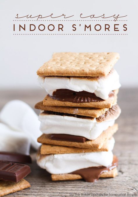 Easy Indoor S'mores Indoor Smores, Rainy Summer, Reeses Cups, Chocolate Marshmallow, Eat Dessert First, Eat Dessert, S Mores, Treat Recipe, Oven Baked