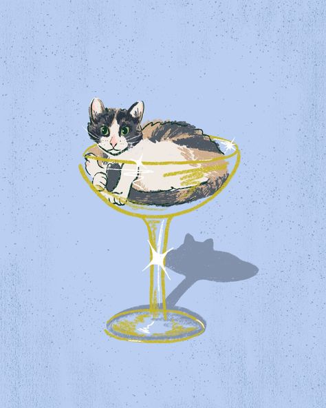 Meet Ringo and Feta! 🐾 A friend from grade school reached out to me asking if I could put her cats into cocktail glasses and it was such a great idea that I may need to make a collection. Some of the best ideas come from you all and thank you Jenelle for trusting me with your fluffy friends. #petportraitart #catsandcocktails #customillustrations . . . . . . #catartwork #catappreciation #cutecatsofig #catdrawings #petportraitdrawing #illustratorsforhire #theydrawandcook #freelanceillustratio... Cats Partying, Wine Glass Illustration, Cat Room Decor, Cocktail Pictures, Cocktail Illustration, Vintage Cats, Friends Illustration, Animal Portraits Art, Cat Drinking