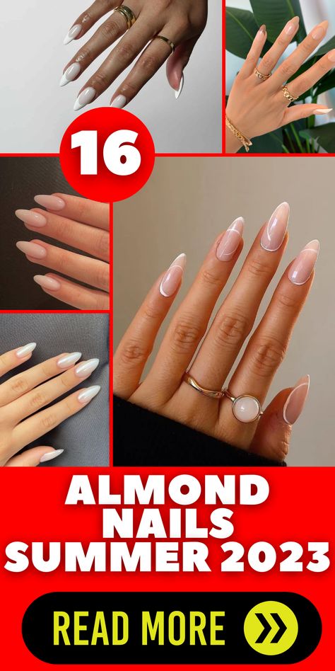 Elevate your summer manicure with stunning almond nails. The almond shape adds a touch of sophistication and femininity to your nails, making them perfect for any occasion. Explore different nail designs and colors that suit your personal style, whether it's a simple and classic French tip or a bold and vibrant neon shade. French Tip Manicure Ideas Almond, American French Manicure Almond, Summer Nails 2023 Almond Simple, Almond Nails Designs French Tip Color, French Tip Oval Nails With Design, Almond Shape Nails Designs Summer, Popular Nails 2023 Summer, Sophisticated Summer Nails, Almond Nails With Tips