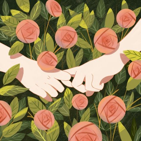 Couple holding hands rose happy illustration image Holding Hands Drawing, Illustration Rose, Easy Drawing Steps, 동화 삽화, Couple Holding Hands, Rose Illustration, Couple Painting, Junk Mail, Couple Illustration