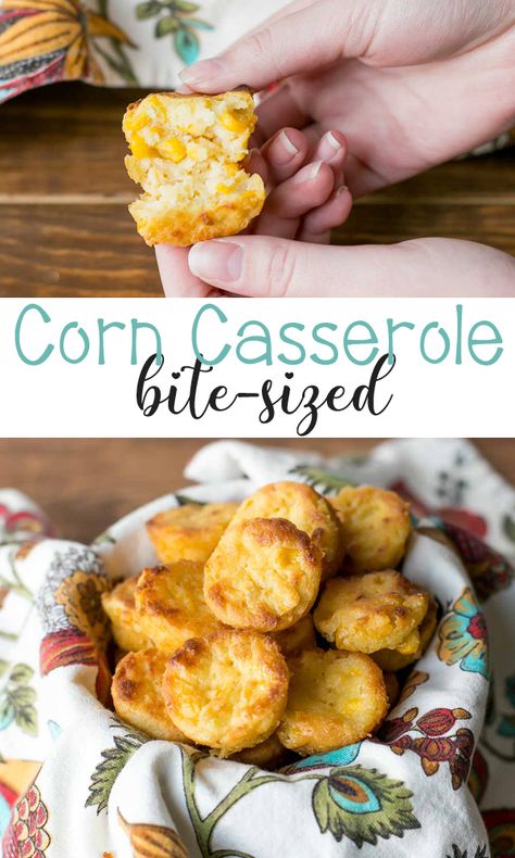 Corn Casserole Bites are bite-size nuggets of sweet corn loaded mini muffins. Texas Corn Nuggets 12 Tomatoes, Corn Bites Air Fryer, Corn Casserole Bites, Mini Corn Recipe, Cornbread Casserole Muffins, Corn Pudding Muffins, Corn Nuggets Recipe Air Fryer, Camp Appetizers, Corn Casserole Muffins