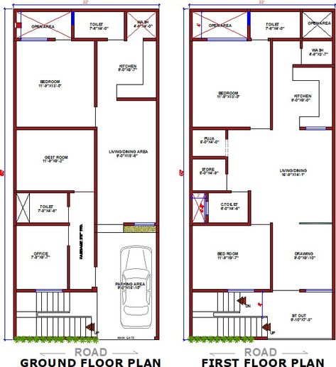 Home Front Elevation Design, Town House Plans, Home Front Elevation, One Floor House Plans, 20x30 House Plans, Budget House Plans, Front Elevation Design, 20x40 House Plans, 30x40 House Plans