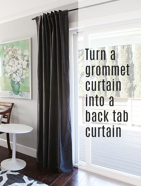 How to: turn a grommet-top curtain into a back tab curtain DIY tutorial Diy Blackout Curtains, Curtains Behind Bed, Curtain Diy, Plain Curtains, Tab Curtains, Drop Cloth Curtains, By Any Means Necessary, Rustic Curtains, Curtains Living