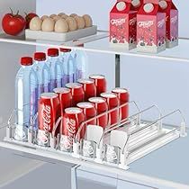 Soda Organization, Fridge Inside, Drink Organizer, Soda Dispenser, Clear Plate, Can Dispenser, Clear Plates, Soda Water, Refrigerator Organization