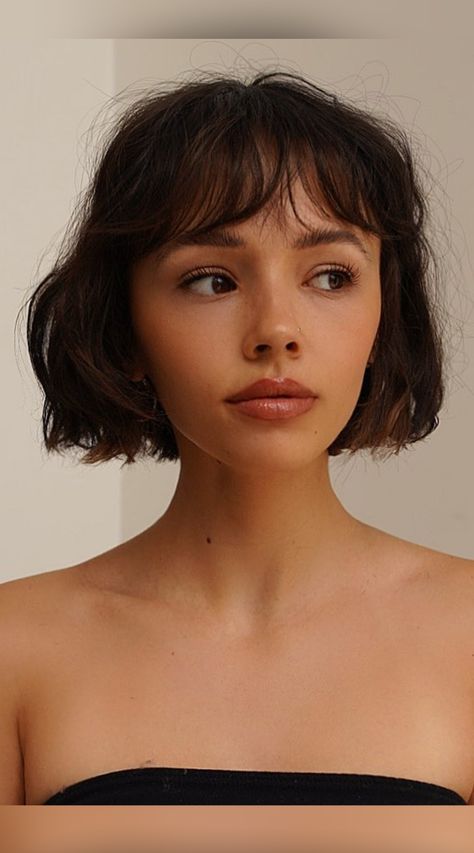 Before your next salon visit, browse our photo gallery to see the various ways curtain bangs are worn on short, medium, and long hair! (Photo credit IG @bescene) Bangs Haircuts Short, Short Haircuts With Bangs For Thick Hair, Curtain Bangs Chin Length Hair, Short Hairstyle Fringe, Short Hair Reference Photo, Fringe Haircut Short Hair, Cute Short Hair Bangs, Short Messy Bangs, Cute Bangs Hairstyles Short Hair