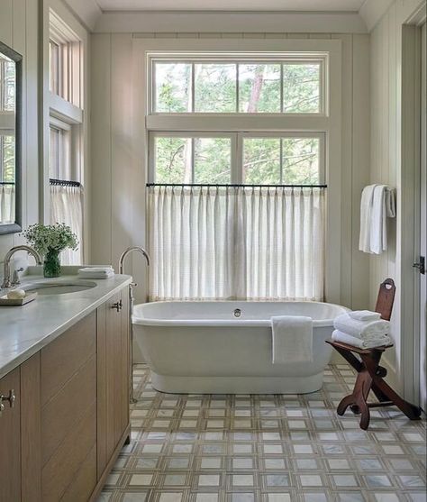 Phoebe Howard, Bathroom Window Treatments, Cafe Curtain Rods, Light And Dwell, Gorgeous Bathroom, Bathroom Windows, Amber Interiors, Cafe Curtains, Bathroom Renos