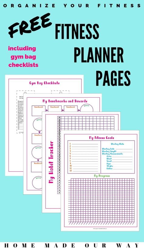 Organize your fitness with these simple and free printables. | planner | habit tracker | checklist | gym bag | #habittracker #free #printables #printable #planner #fitness Gym Planner, Fitness Organization, Free Planner Pages, Printables Planner, Fitness Planner Free, Planner Habit Tracker, Planner Fitness, Fitness Habits, Fitness Planner Printable