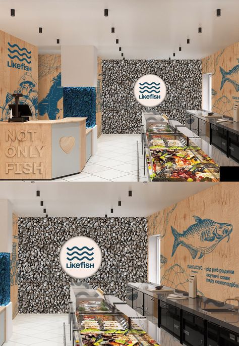 Fish Store Design, Sea Food Restaurant Design, Fish Restaurant Design, Tea Store Design, Seafood Store, Seafood Shop, Fish And Chip Shop, Fishing Room, Supermarket Design