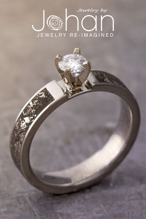 Wear meteorite without the cost with mimetic meteorite engraving! Meteorite Ring Womens, Meteorite Engagement Ring Women, Meteorite Engagement Ring, Meteorite Wedding Rings, Wood Engagement Ring, Cheap Diamond Rings, Engagement Ring Women, Rings Ideas, Meteorite Ring