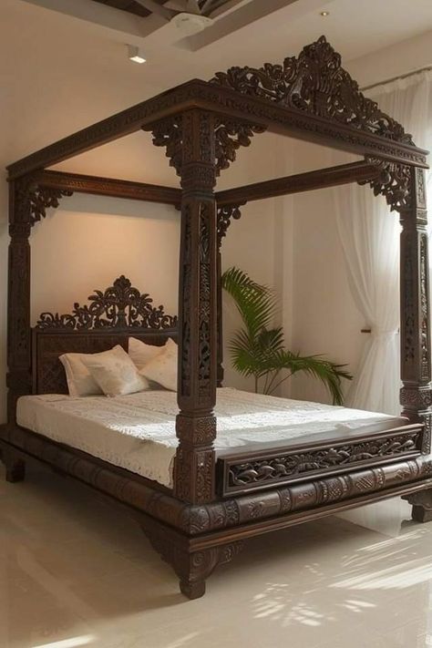 Bed Designs Latest, Small Bedroom Ideas For Couples, Royal Bed, Double Bed Designs, Bed Design Ideas, Canopy Bed Frame, Wooden Sofa Set Designs, Wood Bed Design, House Interior Design Styles