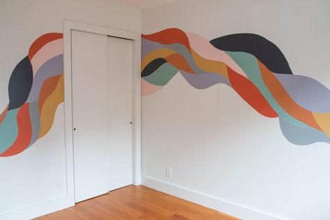 Multicolor Wave Nursery Mural — Maggie Antalek Hand Painted Abstract Wall, Gender Neutral Mural, Abstract Nursery Mural, Gender Neutral Nursery Mural, Squiggle Wall Mural, Cool Wall Murals, Wave Nursery, Playroom Paint, Playroom Mural