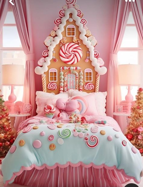 Candy Land Room Decor, Candy House Christmas Decorations, Candy Room Ideas, Gingerbread Candy Christmas Decor, Candyland Bedroom, Kids Bedroom Christmas Decor, Candy Themed Room, Sugarplum Fairy Christmas, Candy Land House