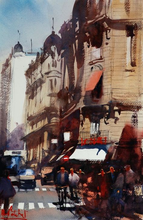 I love Alvaro Castagnet's watercolors. Such depth and bravado! Thomas Schaller, Master Watercolor, Watercolor City, Watercolor Architecture, 수채화 그림, Art Competitions, Watercolor Artists, City Street, Urban Sketching