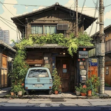 Japan Building Aesthetic, Concept Sketches Architecture, Japanese House Art, Building Japanese, Manga House, Japan Building, Anime Architecture, Japanese Buildings, Building Aesthetic