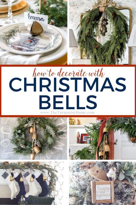 A classic touch to your holiday farmhouse decor, Christmas bells are one of my favorite secrets to decorating for the holiday season! Use these 7+ simple Christmas bell decoration tips to create timeless holiday decor you’ll love. Bells On Front Door, How To Decorate With Bells, Christmas Cow Bells, Christmas Mantel With Bells, Decorating With Christmas Bells, Christmas Crafts With Bells, Christmas Mantels With Bells, Large Jingle Bells Christmas Decor, Christmas Decorating With Bells