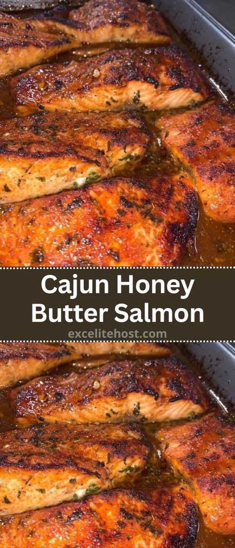 Cajun Honey Butter Salmon, Honey Butter Salmon, Cajun Salmon, Butter Salmon, Salmon Dishes, Salmon Recipe, Honey Butter, Cajun Seasoning, Salmon Fillets