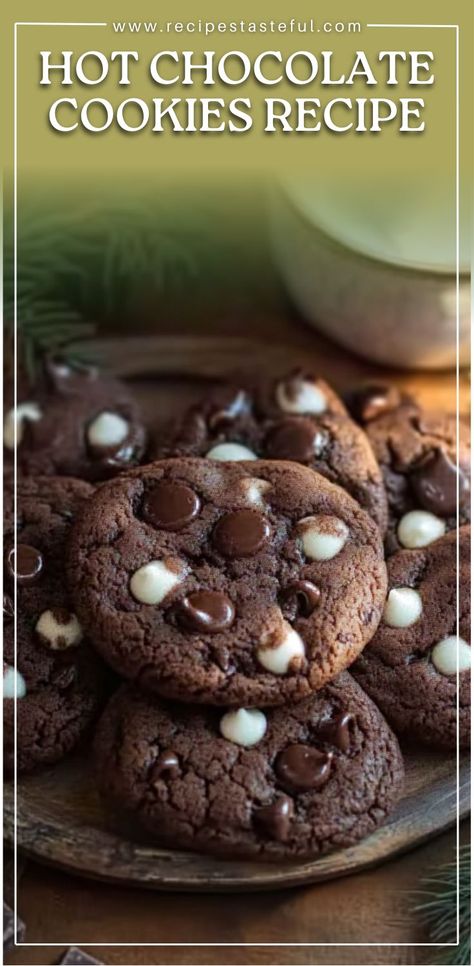 These Hot Chocolate Cookies are the perfect winter treat, combining the rich flavors of hot cocoa, chocolate chips, and marshmallows into a delicious, chewy cookie. With a hint of chocolate and gooey Mallow Bits, these cookies are perfect for holiday gatherings, cozy afternoons, or a sweet snack any time. #HotChocolateCookies #HolidayBaking #WinterTreats #ChocolateCookies #MallowBits #EasyCookieRecipe #BakingFun #WinterDesserts Hot Chocolate Cookies Recipe, Chocolate Chips And Marshmallows, Hot Chocolate Cookie Recipes, Hot Cocoa Cookies, Hot Chocolate Cookies, Winter Treats, Cocoa Chocolate, Winter Desserts, Chocolate Cookie Recipes