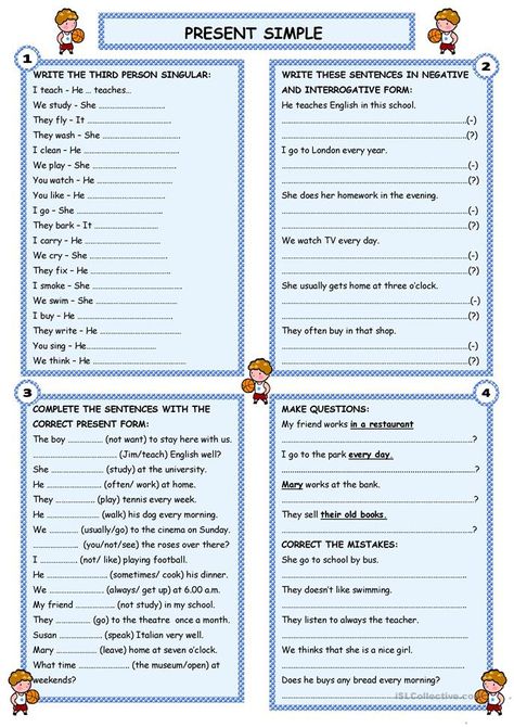 PRESENT SIMPLE - English ESL Worksheets Esl Present Continuous, English Excercise, Present Tense Worksheets, Simple Present Tense Worksheets, Junior English, Tense Worksheet, Describing People, English Grammar Quiz, Advanced Grammar