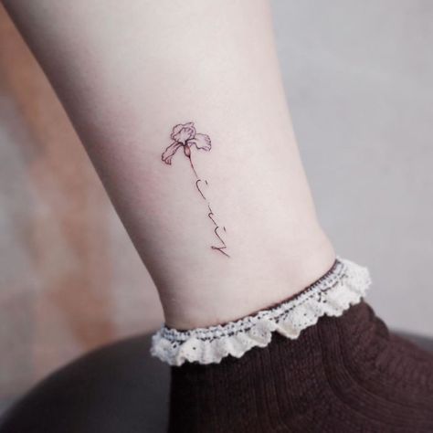 10  Tiny Discreet Tattoos For People Who Love Minimalism By Witty Button Iris Flower Tattoo, Grace Tattoos, Iris Tattoo, Discreet Tattoos, Tattoo Outline, Flower Tattoo Designs, Fine Line Tattoos, Small Tattoo, Line Tattoos