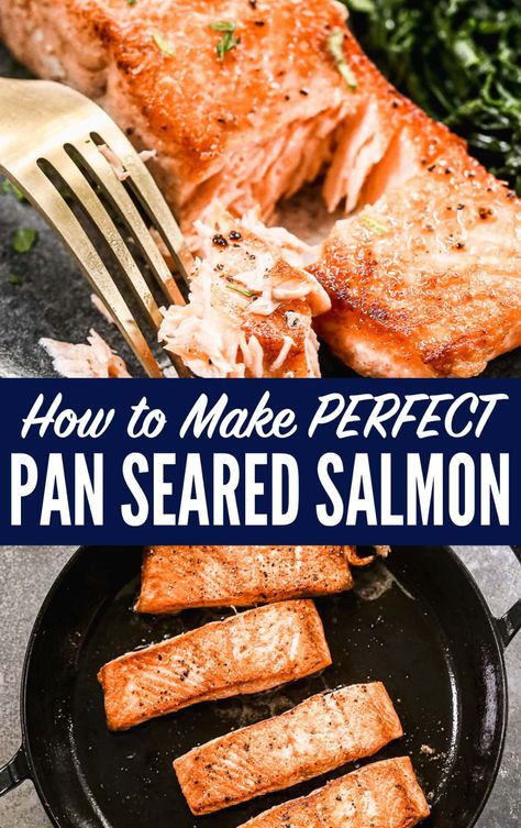 How to make easy, perfect pan seared salmon. The easy tips you need to cook restaurant-style pan fried salmon at home. The best healthy salmon recipes for fast dinners and a great dinner party recipe too! Salmon Recipe Pan, Seared Salmon Recipes, Salmon Recipes Pan Seared, Dinner Simple, Cook Fish, Pan Fried Salmon, Vegetable Side Dish, Favorite Salad, Healthy Salmon Recipes