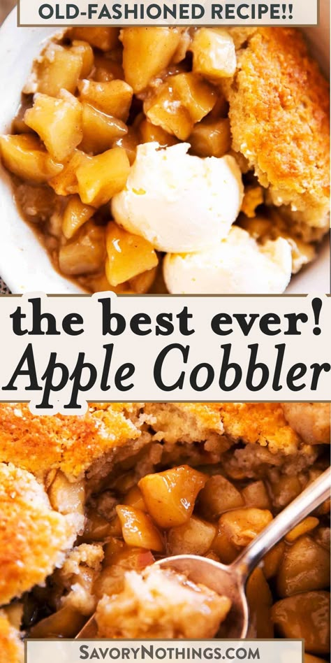 Make this Classic Apple Cobbler as a cozy dessert for fall this year! It’s so easy to prepare and perfect served warm from the oven with a scoop of ice cream on top! | #cobblerrecipes #fall #apples #applecobbler Pioneer Woman Apple Cobbler, Apple Pie Cobbler Recipe, Recipe For Apple Cobbler, The Best Apple Cobbler, Apple Cobbler Recipe Home Made, Apple Cobbler Filling Recipe, Fresh Apple Cobbler Easy 3 Ingredients, Best Apple Cobbler Recipe Ever, Apple Cobbler Canned Apples