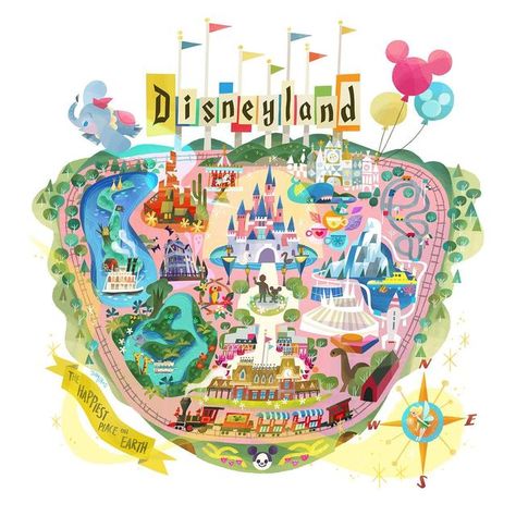 Disney Map, Retro Disneyland, Joey Chou, Disneyland Map, Disneyland Birthday, Enchanted Tiki Room, Images Disney, Retro Disney, Disney Posters