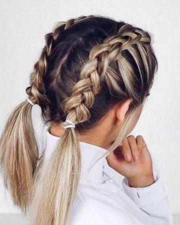 16) Half-Braided Pigtails Part your hair in the middle, french braid each side back, and leave the rest out for a cute holiday pigtail look! French Braided Hairstyles, Braided Hairstyles For Long Hair, Braids Fishtail, Women Hairstyles Long, French Braid Hairstyles, French Hair, Penteado Cabelo Curto, Holiday Hairstyles, Braided Hairstyles Easy