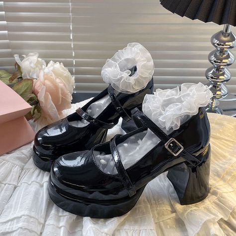 Customized Product. is not eligible for return. Ship In 5-10 Days.Fabric Material: PuColor: Black. BeigeHeels Height: 9cm/3.55" Dark Shoes, Dr Shoes, Cute Shoes Heels, Kawaii Shoes, Shoes Cute, Beige Heels, Heels Platform, Stunning Shoes, Fancy Shoes