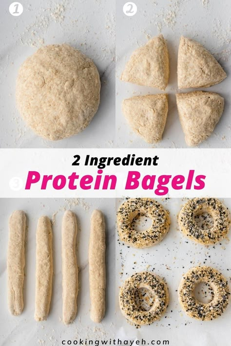 These Protein Bagels are an easy healthy version, using only 2 ingredients. Perfect for breakfast, lunch, or as a snack High Protein Baked Snacks, Homemade Protein Bagels, Bagel Healthy Breakfast, Bagel Thins Recipes, Kids Protein Breakfast, Healthy Bagel Toppings, Protein Bagel Bites, Healthy Breakfast Bagel, Protein Bagel Recipe