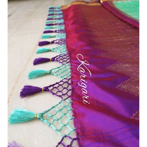 Sadi Resa Design, Simple Saree Tassels Designs, Saree Latkan Design, Tussel Designs, Saree Kongulu, Silk Thread Earrings Designs, Tassels Saree, Saree Kuchu New Designs, Kuchu Designs